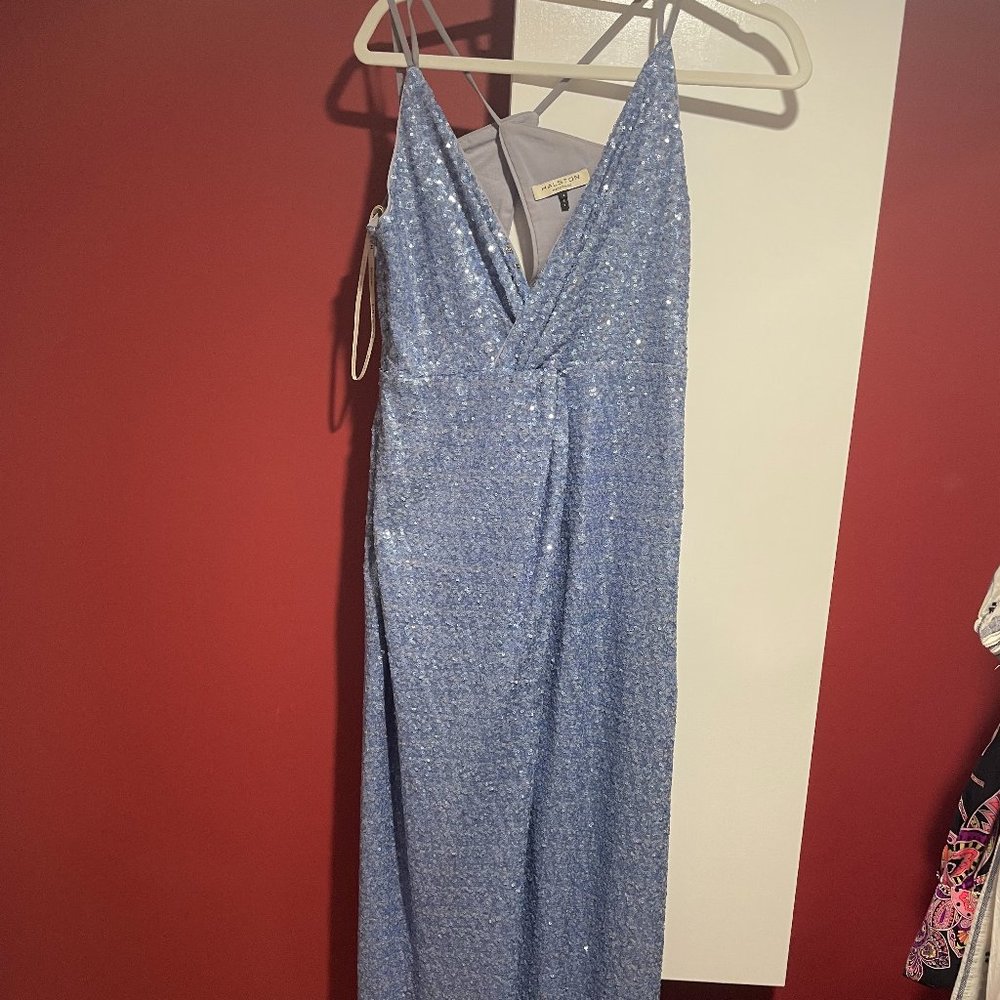 Halston Cross Front Sequined Gown With Keyhole Ba… - image 1